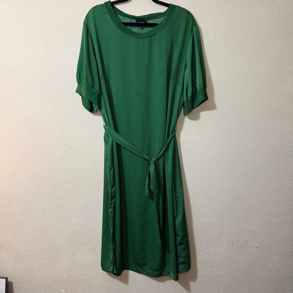 Who What Wear Green Polka Dot Dress with Belt